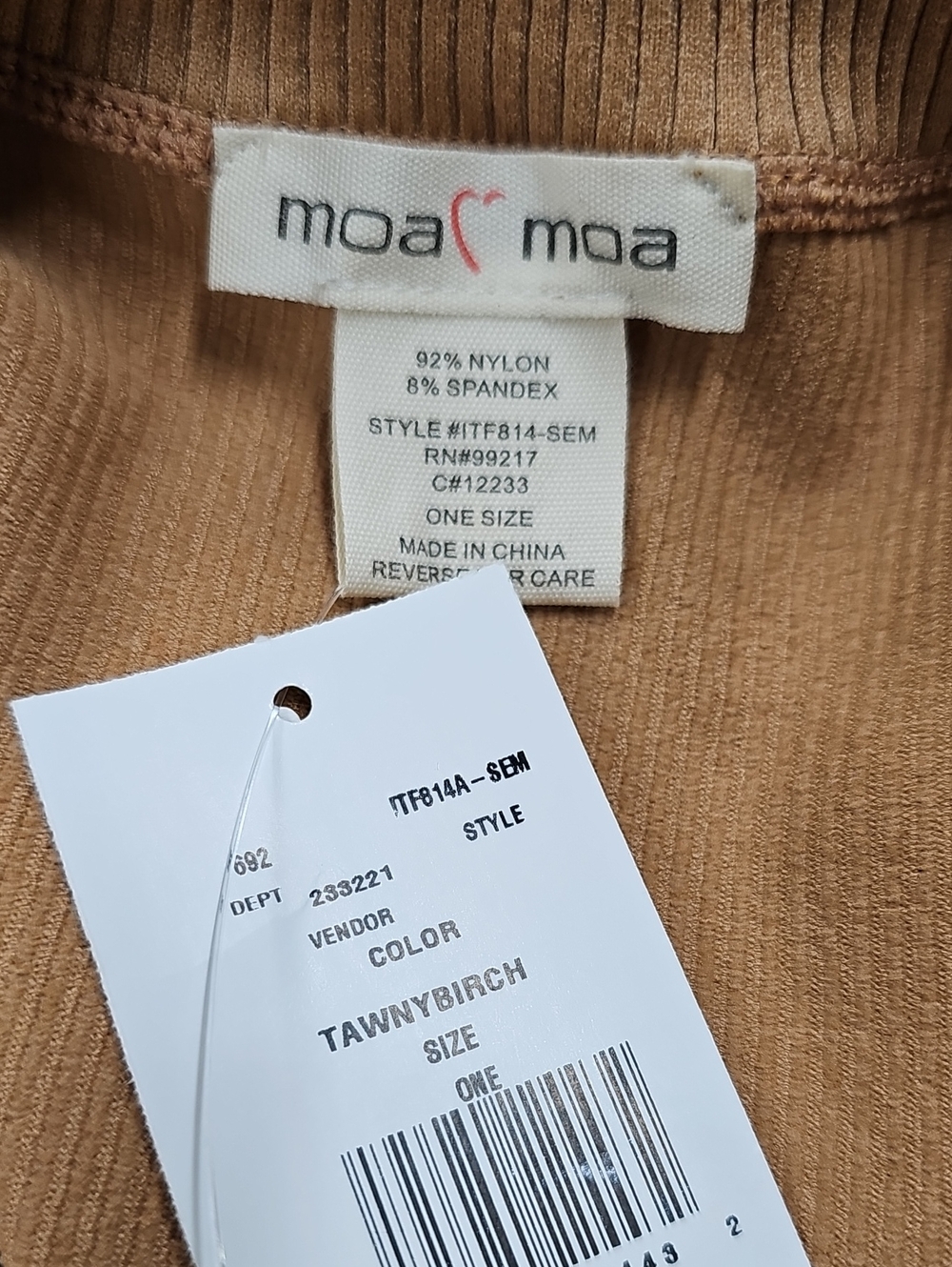 Moa Moa Ribbed Knit Cropped Tank, Tawny Birch Tan, Juniors One Size - Picture 3 of 6